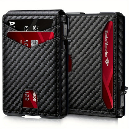 Carbon Fiber Slim Bifold Wallet for Men with RFID Blocking Pop-up Card Ejector and Magnetic Closure Minimalist Design for Australian Daily Use
