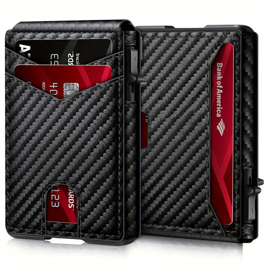 Carbon Fiber Slim Bifold Wallet for Men with RFID Blocking Pop-up Card Ejector and Magnetic Closure Minimalist Design for Australian Daily Use