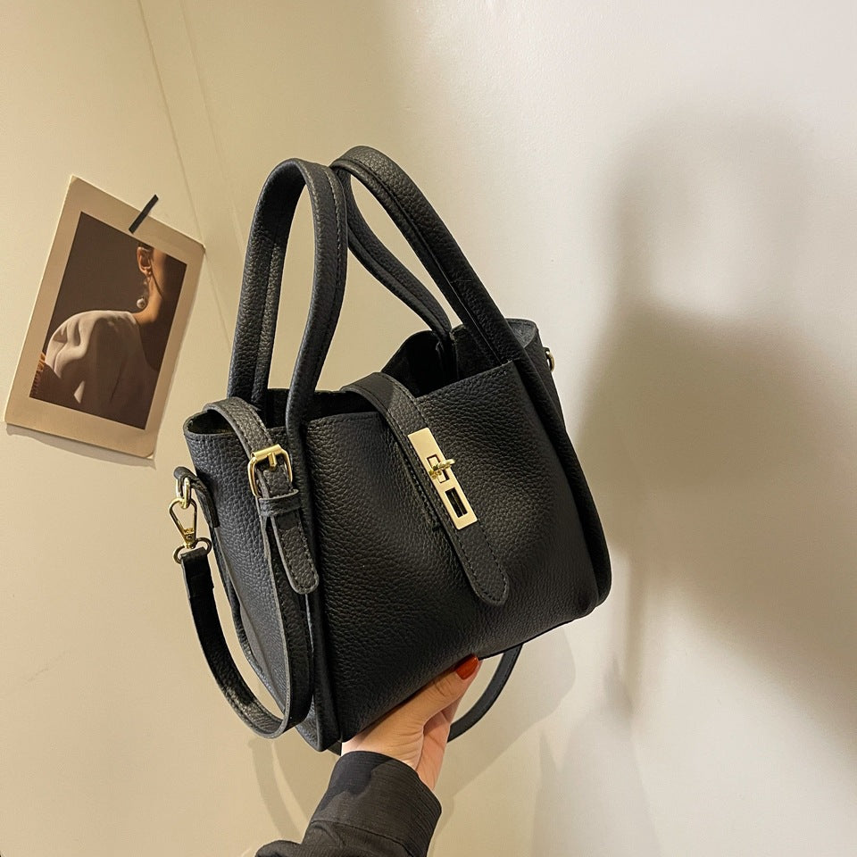 Black Retro 2-Piece Women's Bucket Bag Set with Removable Inner Pouch PU Leather Crossbody Handbag and Fashionable Tote for Australian Everyday Use