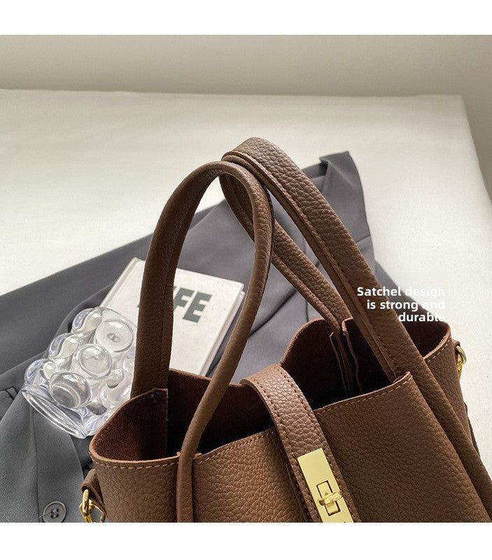 Black Retro 2-Piece Women's Bucket Bag Set with Removable Inner Pouch PU Leather Crossbody Handbag and Fashionable Tote for Australian Everyday Use