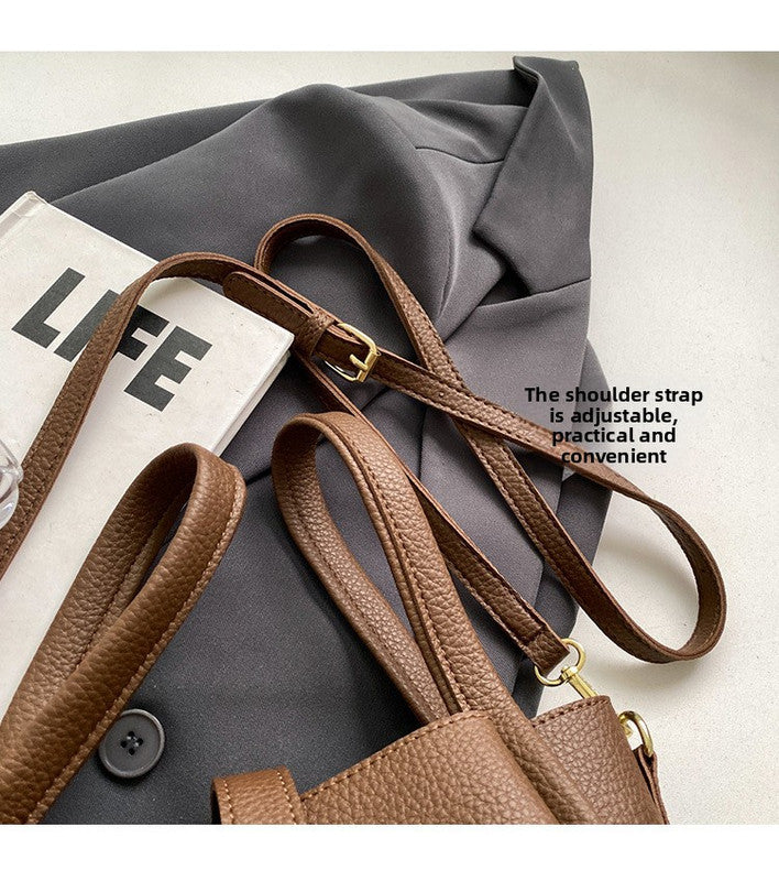 Black Retro 2-Piece Women's Bucket Bag Set with Removable Inner Pouch PU Leather Crossbody Handbag and Fashionable Tote for Australian Everyday Use