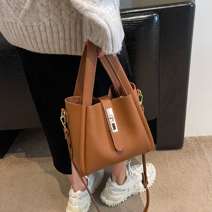 Brown Retro 2-Piece Women's Bucket Bag Set with Removable Inner Pouch PU Leather Crossbody Handbag and Fashionable Tote for Australian Everyday Use