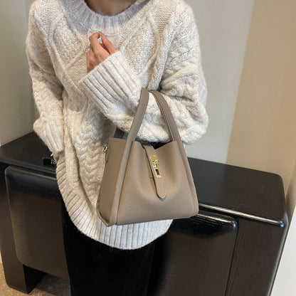 Elephant Grey Retro 2-Piece Women's Bucket Bag Set with Removable Inner Pouch PU Leather Crossbody Handbag and Fashionable Tote for Australian Everyday Use