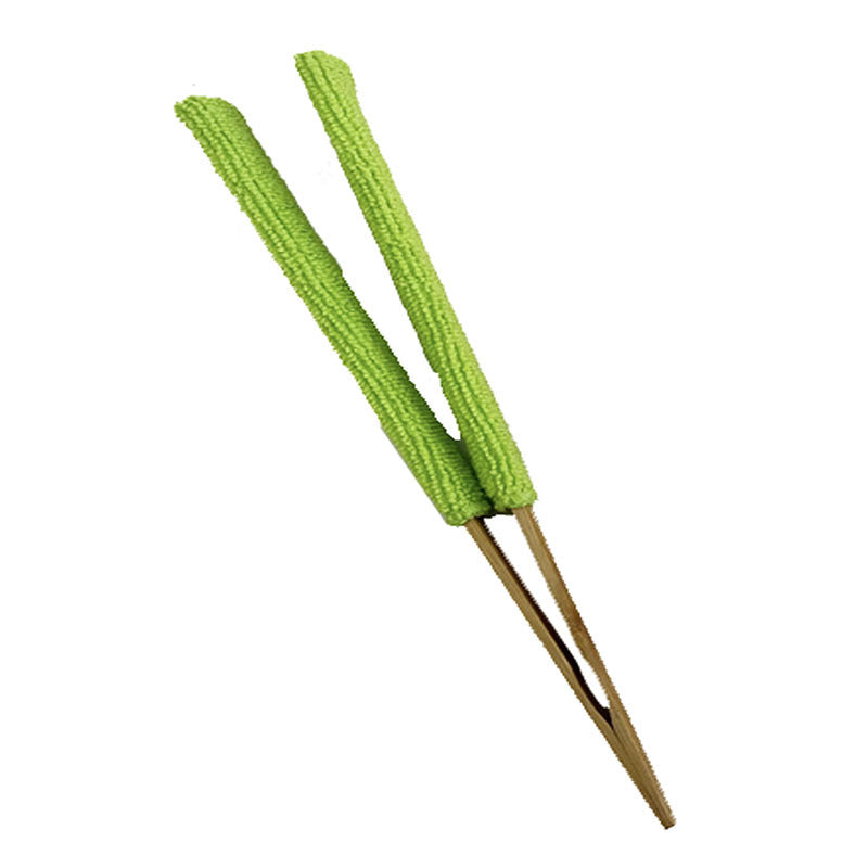 Green 3 Pack Microfiber Plant Leaf Cleaning Tongs with Removable Sleeves and Natural Bamboo Handles for Houseplants Maintenance