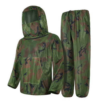 Jungle camouflage Camouflage Mosquito Repellent Suit Ultra-Fine Mesh Hooded Ghillie Suit for Outdoor Hunting Camping Fishing and Beekeeping(XL/XXL)