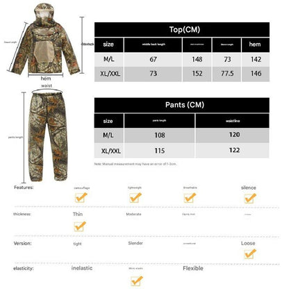 Jungle camouflage Camouflage Mosquito Repellent Suit Ultra-Fine Mesh Hooded Ghillie Suit for Outdoor Hunting Camping Fishing and Beekeeping(XL/XXL)