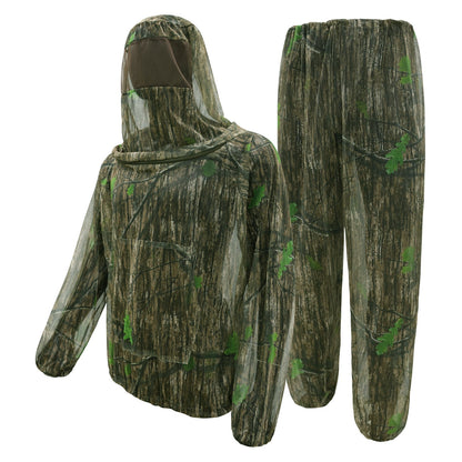 Bark and green leaves Camouflage Mosquito Repellent Suit Ultra-Fine Mesh Hooded Ghillie Suit for Outdoor Hunting Camping Fishing and Beekeeping(XL/XXL)