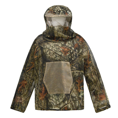 Bark and green leaves Camouflage Mosquito Repellent Suit Ultra-Fine Mesh Hooded Ghillie Suit for Outdoor Hunting Camping Fishing and Beekeeping(XL/XXL)