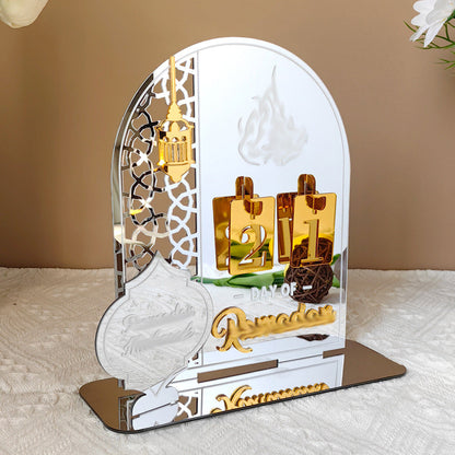 Silver Acrylic Desktop Holiday Countdown Ornament with Mirrored Finish and Interchangeable Numbers 20cm x 20cm Festive Home Decoration(BT268)