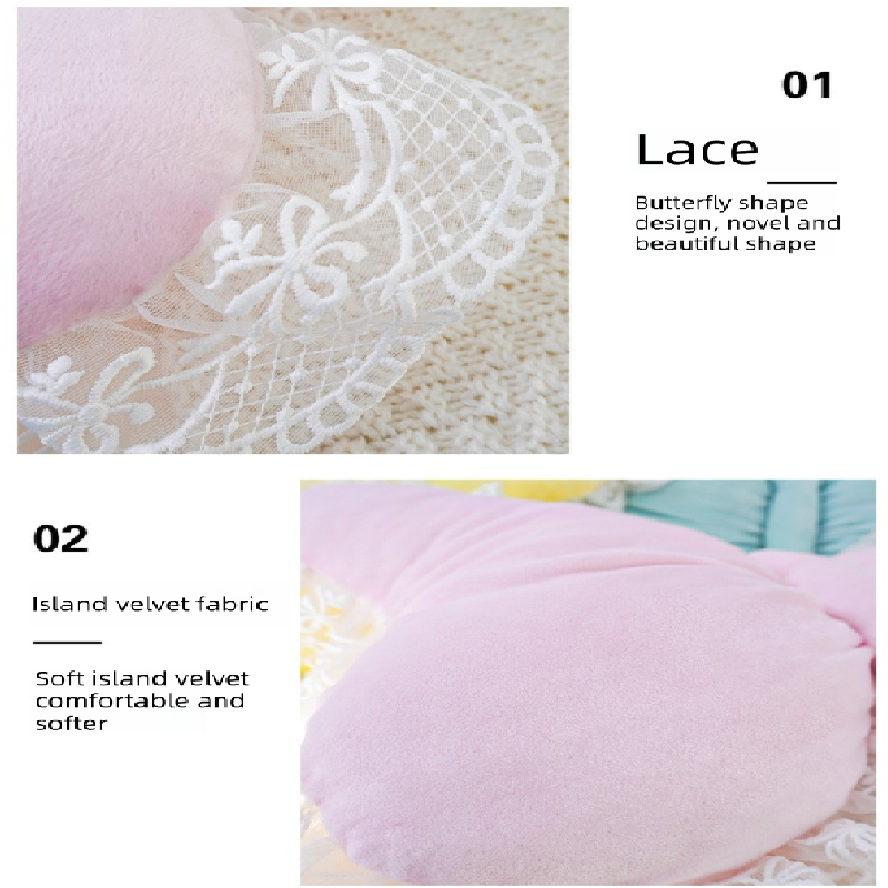 Yellow Elegant Butterfly Lace Throw Pillow 60x45cm Soft Decorative Cushion for Sofa Bedroom Office and Car Comfort Backrest Accessory