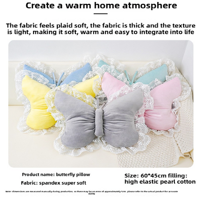 Green Elegant Butterfly Lace Throw Pillow 60x45cm Soft Decorative Cushion for Sofa Bedroom Office and Car Comfort Backrest Accessory