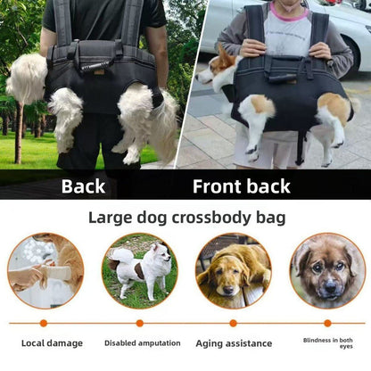 Black Multi-Functional Dog Carrier Backpack and Lift Harness for Hiking and Outdoor Use, Adjustable Breathable Pet Support Sling for Senior or Injured Large Dogs(Size: M)