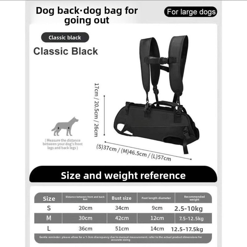 Black Multi-Functional Dog Carrier Backpack and Lift Harness for Hiking and Outdoor Use, Adjustable Breathable Pet Support Sling for Senior or Injured Large Dogs(Size: M)
