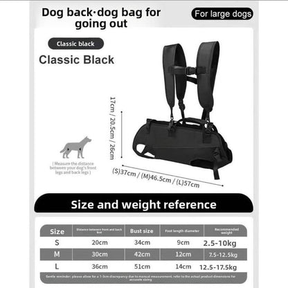 Black Multi-Functional Dog Carrier Backpack and Lift Harness for Hiking and Outdoor Use, Adjustable Breathable Pet Support Sling for Senior or Injured Large Dogs(Size: M)