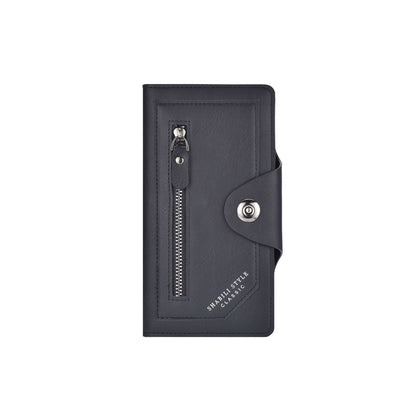 Black Vintage Men's Long Wallet Slim PU Leather Clutch with Multi Card Slots and External Zipper Pocket, Large Capacity Fashion Purse for Daily Use