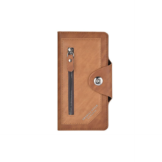 Light coffee Vintage Men's Long Wallet Slim PU Leather Clutch with Multi Card Slots and External Zipper Pocket, Large Capacity Fashion Purse for Daily Use