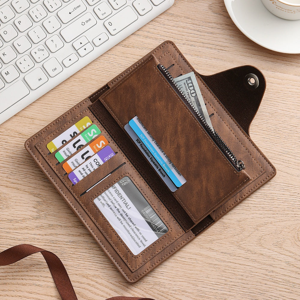 Light coffee Vintage Men's Long Wallet Slim PU Leather Clutch with Multi Card Slots and External Zipper Pocket, Large Capacity Fashion Purse for Daily Use