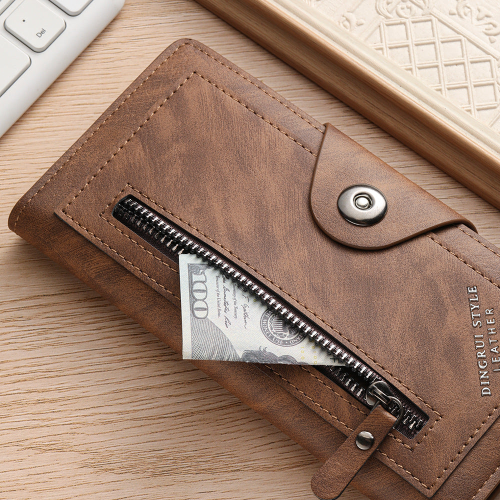 Light coffee Vintage Men's Long Wallet Slim PU Leather Clutch with Multi Card Slots and External Zipper Pocket, Large Capacity Fashion Purse for Daily Use
