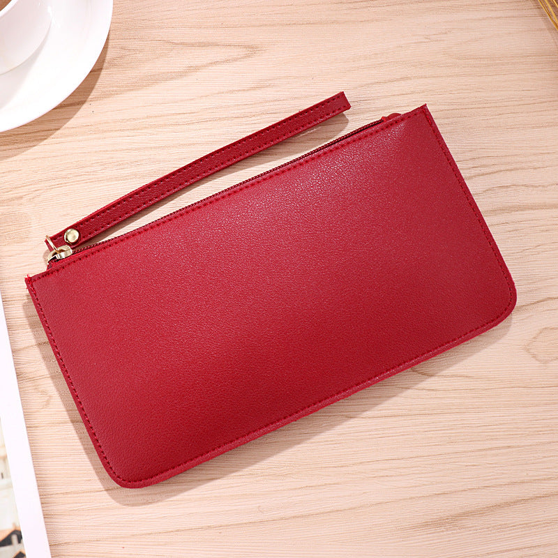 Red Women's Soft PU Leather Double-Layer Zip Wallet with Wrist Strap â€“ Spacious Card, Cash and Phone Holder for Students and Everyday Use in Australia