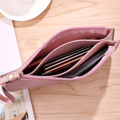 Red Women's Soft PU Leather Double-Layer Zip Wallet with Wrist Strap â€“ Spacious Card, Cash and Phone Holder for Students and Everyday Use in Australia