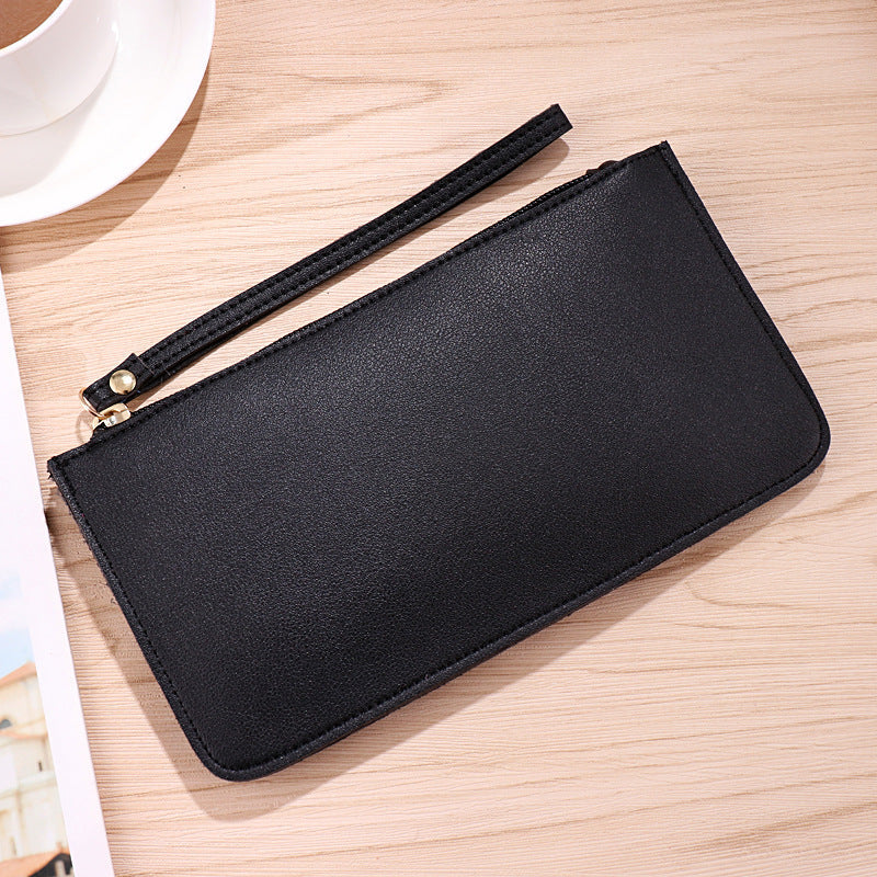 Black Women's Soft PU Leather Double-Layer Zip Wallet with Wrist Strap â€“ Spacious Card, Cash and Phone Holder for Students and Everyday Use in Australia