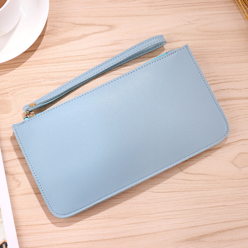 Light blue Women's Soft PU Leather Double-Layer Zip Wallet with Wrist Strap â€“ Spacious Card, Cash and Phone Holder for Students and Everyday Use in Australia