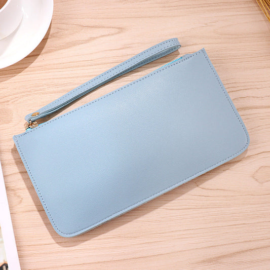 Light blue Women's Soft PU Leather Double-Layer Zip Wallet with Wrist Strap â€“ Spacious Card, Cash and Phone Holder for Students and Everyday Use in Australia