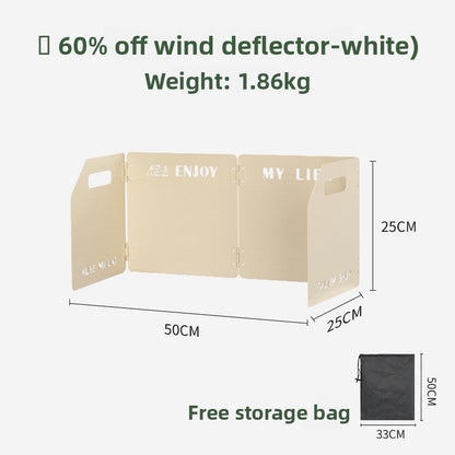 White Heavy-Duty 4-Fold Camping Stove Windshield Portable Steel Wind Deflector for Outdoor Cooking and Picnics with Storage Bag