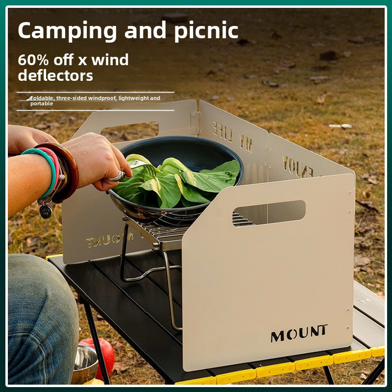 Blue Heavy-Duty 4-Fold Camping Stove Windshield Portable Steel Wind Deflector for Outdoor Cooking and Picnics with Storage Bag