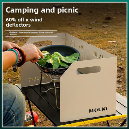 Blue Heavy-Duty 4-Fold Camping Stove Windshield Portable Steel Wind Deflector for Outdoor Cooking and Picnics with Storage Bag