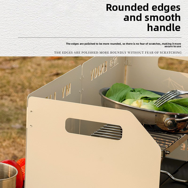 Blue Heavy-Duty 4-Fold Camping Stove Windshield Portable Steel Wind Deflector for Outdoor Cooking and Picnics with Storage Bag