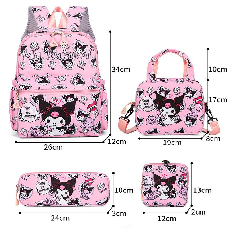 Dark Pink KT 4-Piece Large Capacity School Backpack Set for Primary Students Years 3-6 Durable Nylon Lightweight Rucksack with Handbag for Daily Australian School Life