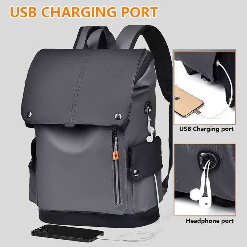 Black Men Large Capacity Business Laptop Backpack Waterproof PU Leather Travel Rucksack with USB Port for Work and Travel in Australia