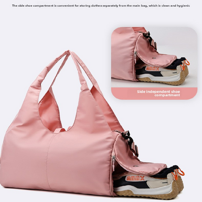 Grey Women Large Capacity Yoga Gym Bag with Shoe Compartment and Mat Strap Water Resistant Travel Duffel Lightweight Tote for Fitness and Weekend Trips
