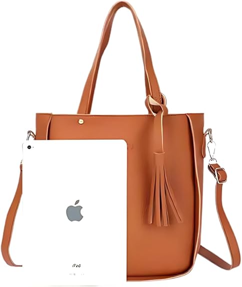 Black 4-Piece Women Bag Set Lychee Grain PU Leather Large Capacity Tote Shoulder Bag Crossbody Clutch and Card Holder for Daily Travel and Work Use