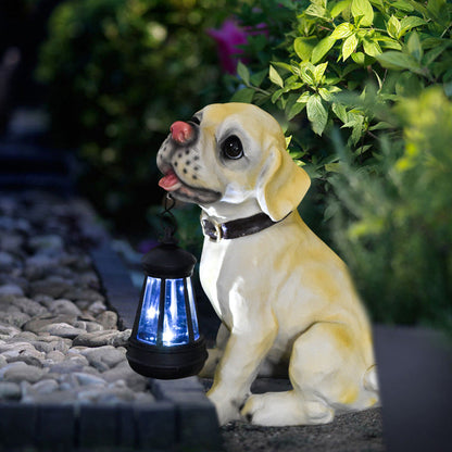 Solar Dog Garden Statue with Lantern Waterproof Resin Puppy Ornament for Outdoor Patio Pathway Backyard Decoration Australian Pet Lovers(A)