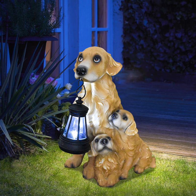 Solar Dog Garden Statue with Lantern Waterproof Resin Puppy Ornament for Outdoor Patio Pathway Backyard Decoration Australian Pet Lovers(A)