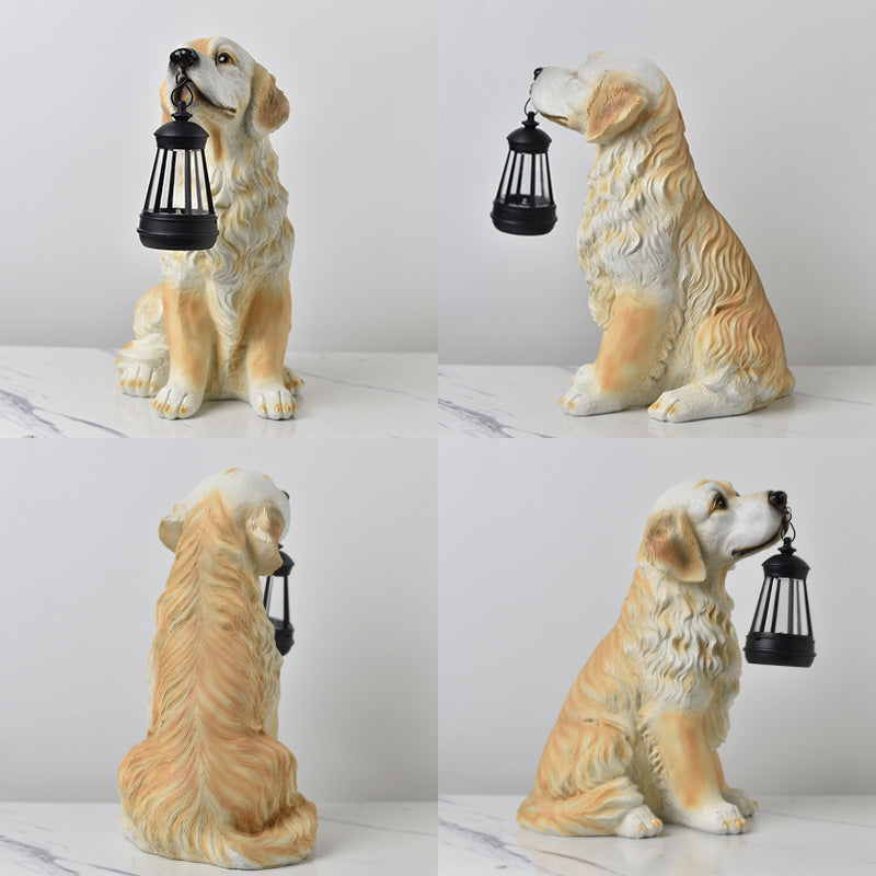 Solar Dog Garden Statue with Lantern Waterproof Resin Puppy Ornament for Outdoor Patio Pathway Backyard Decoration Australian Pet Lovers(A)