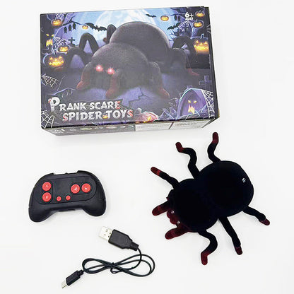 RC Wall Climbing Spider Toy Realistic Fuzzy Tarantula Anti-Gravity Remote Control Prank Bug with LED Eyes Rechargeable Gift for Kids