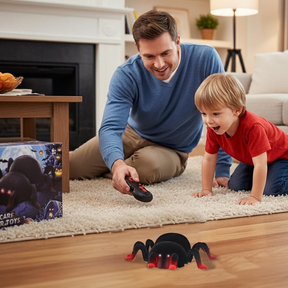 RC Wall Climbing Spider Toy Realistic Fuzzy Tarantula Anti-Gravity Remote Control Prank Bug with LED Eyes Rechargeable Gift for Kids