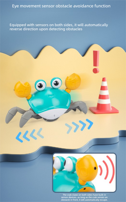 Upgraded Induction Crawling Crab Baby Toy with Silent Mode & Speed Control USB-C Rechargeable Obstacle Avoidance Tummy Time Pet Sun Orange