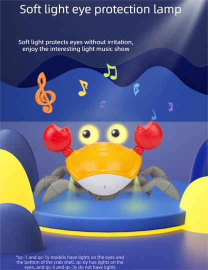Electric Induction Crawling Crab Baby Toy Battery Operated with Silent Mode Music Off Switch Obstacle Avoidance Tummy Time Gift Sky Green