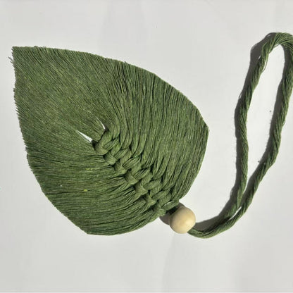 4 PCS Macrame Leaf Wall Hanging Set Handmade Cotton Boho Feather Ornaments Green & Beige for Nursery Home Decor