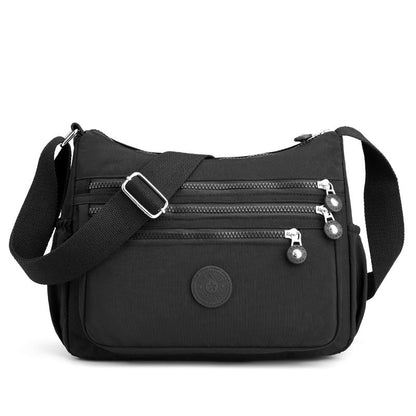 Women's Lightweight Nylon Crossbody Bag Waterproof Multi Pocket Shoulder Purse Travel Messenger Black