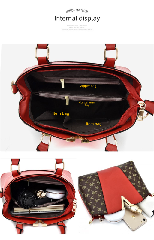 2 PCS Women's Handbag Set PU Leather Tote & Crossbody Purse Fashion Splicing Design Black