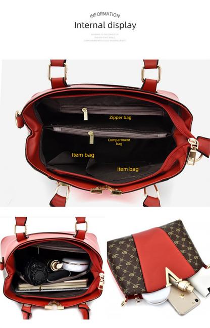 2 PCS Women's Handbag Set PU Leather Tote & Crossbody Purse Fashion Splicing Design Black