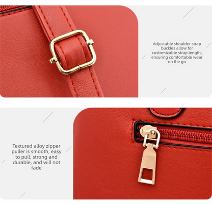 2 PCS Women's Handbag Set PU Leather Tote & Crossbody Purse Fashion Splicing Design Red