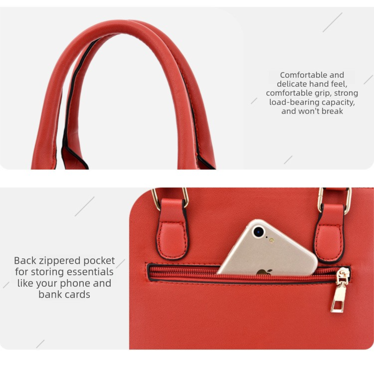 2 PCS Women's Handbag Set PU Leather Tote & Crossbody Purse Fashion Splicing Design Red