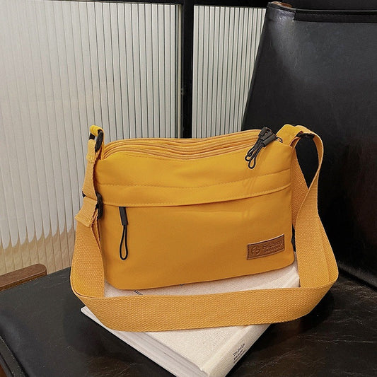Casual Multi-Pocket Nylon Crossbody Bag Lightweight Shoulder Purse Waterproof Travel Messenger Bag Yellow