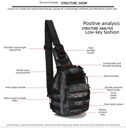 Tactical Sling Bag FG Foliage Green Camo 600D Waterproof Crossbody Backpack MOLLE EDC Shoulder Pack